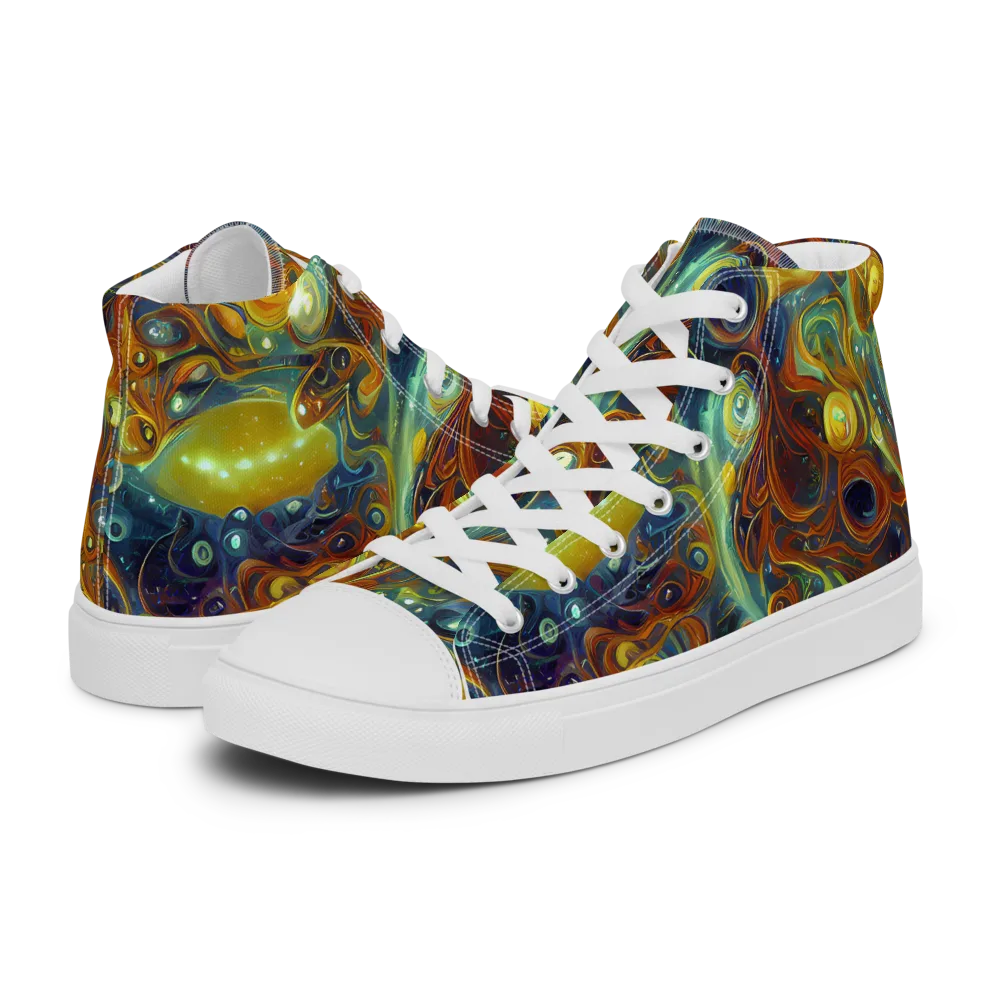 Liquid Orion on Women's High Top Canvas Shoes — Left