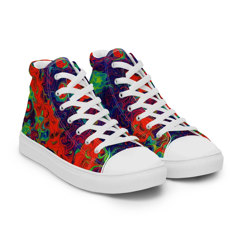 Inferno Ripple on Men's High Top Canvas Shoes — Right Front