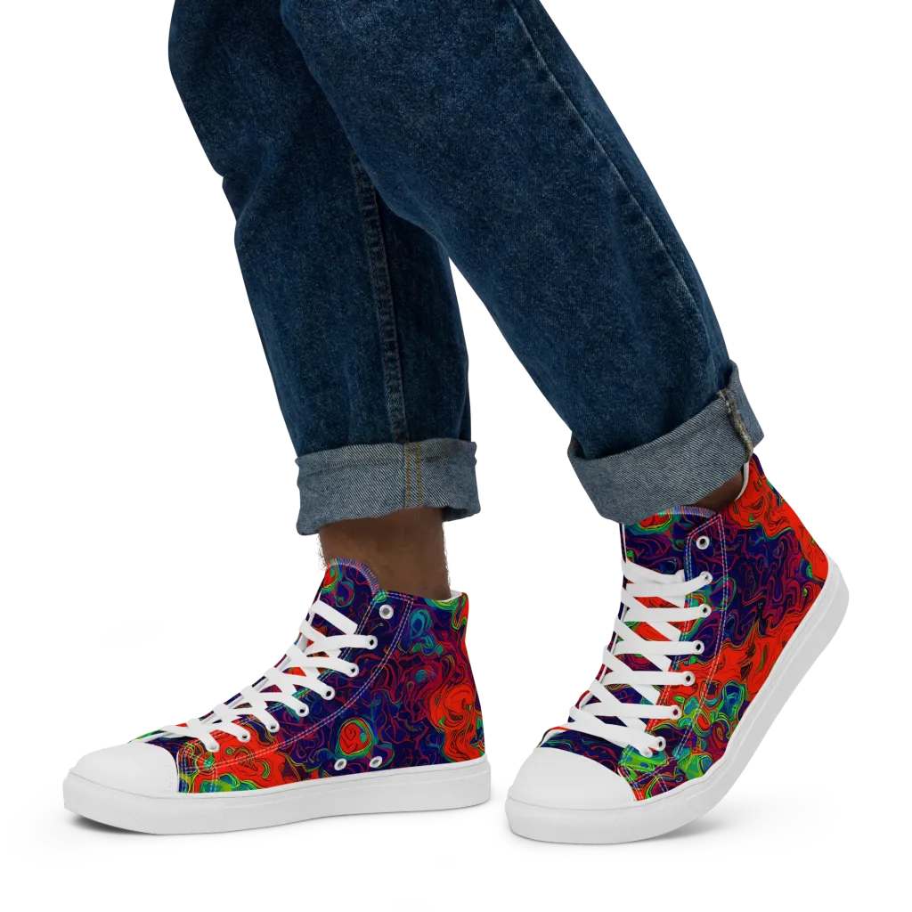 Inferno Ripple on Men's High Top Canvas Shoes — Left