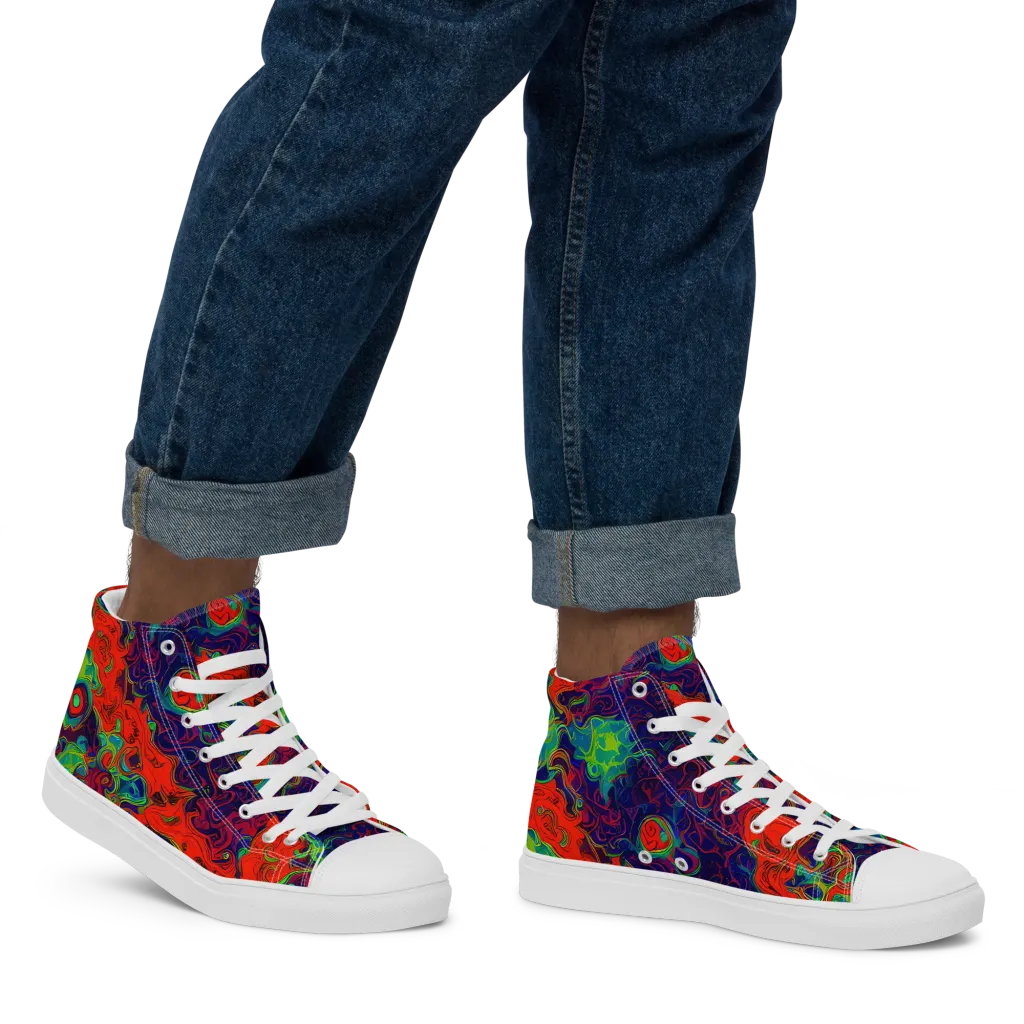 Inferno Ripple on Men's High Top Canvas Shoes — Right