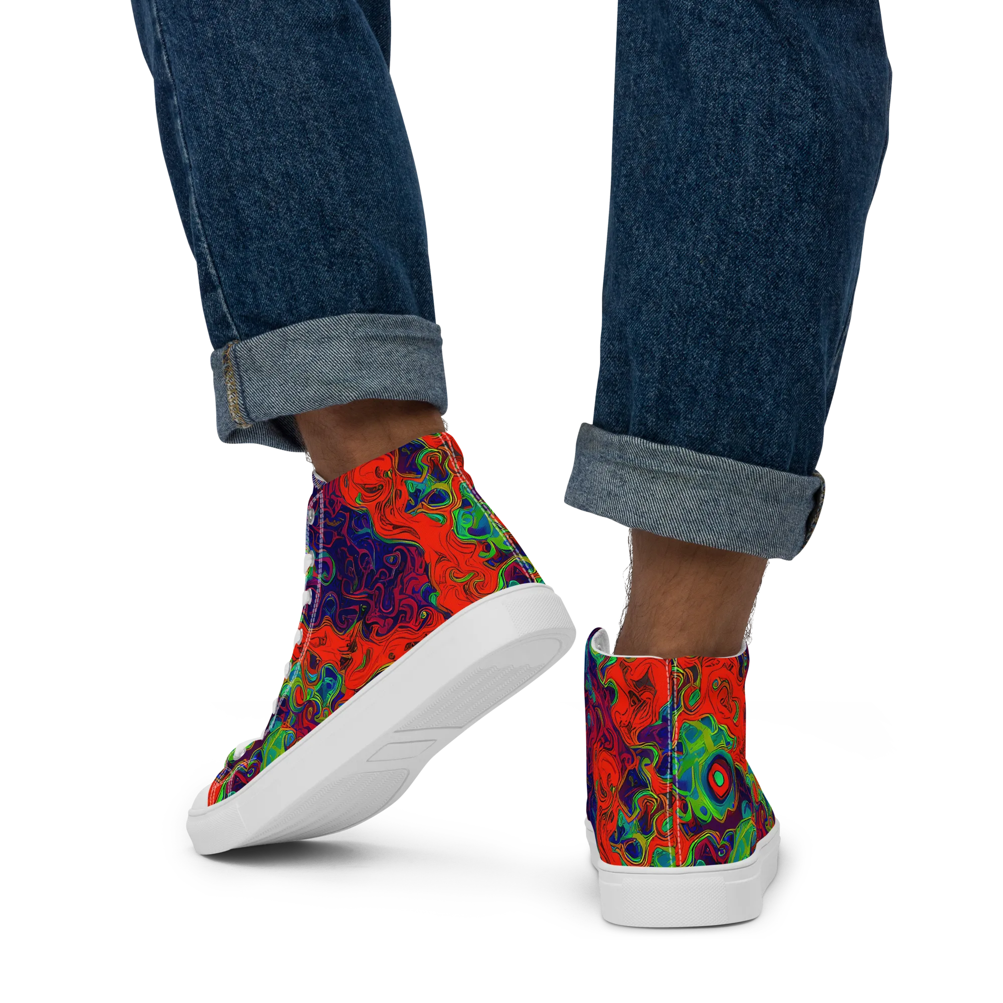 Inferno Ripple on Men's High Top Canvas Shoes — Back