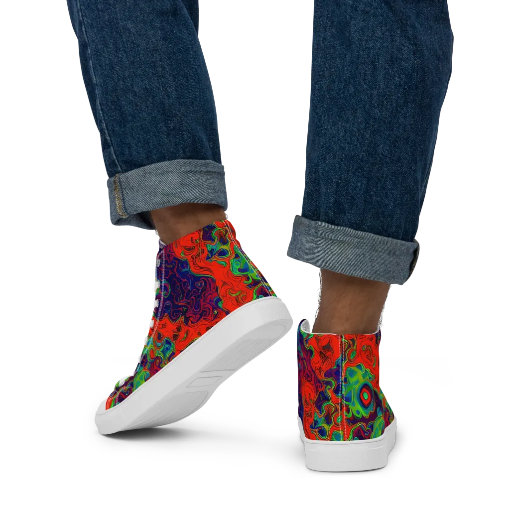 Inferno Ripple on Men's High Top Canvas Shoes — Back