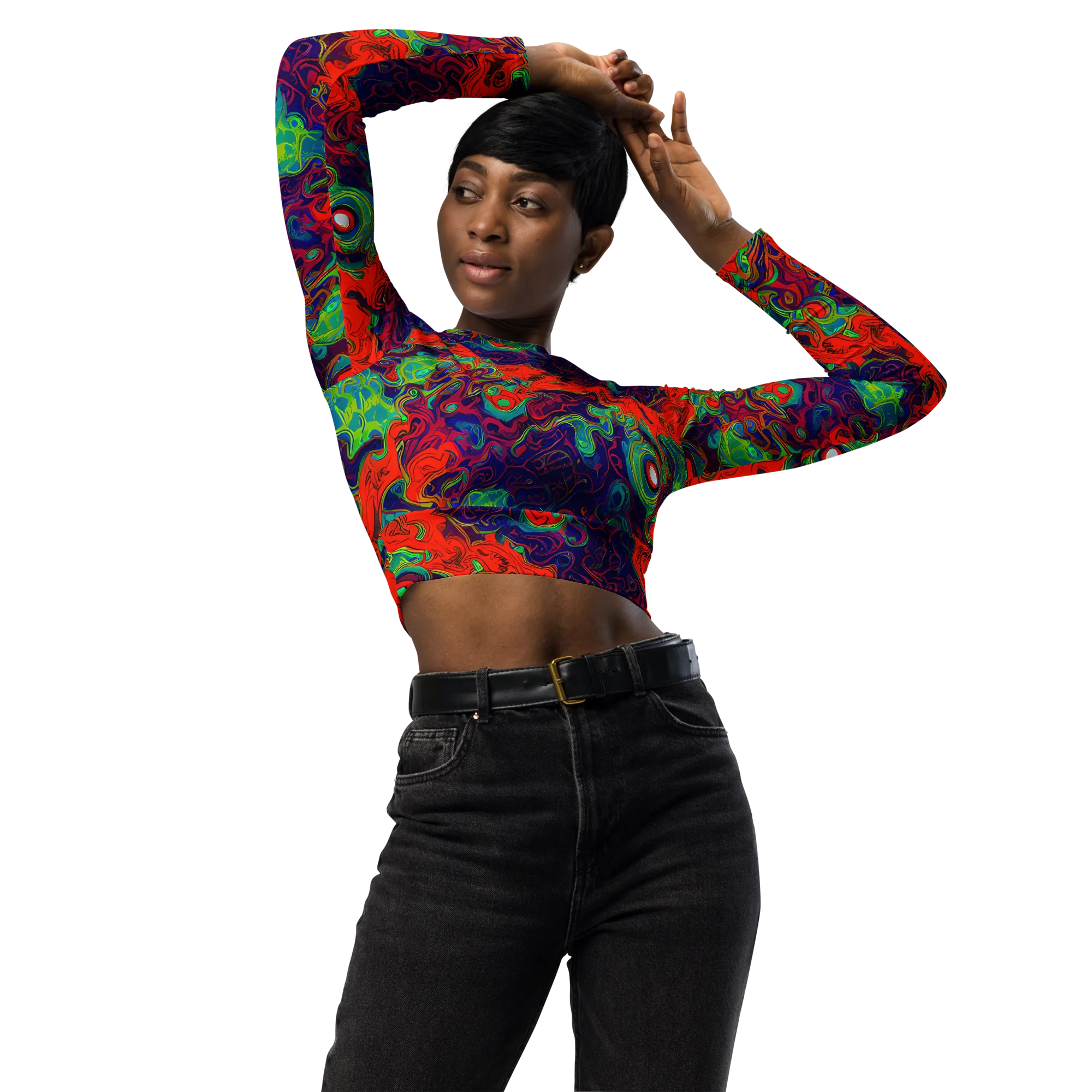 Inferno Ripple on Long Sleeve Crop Top — Front