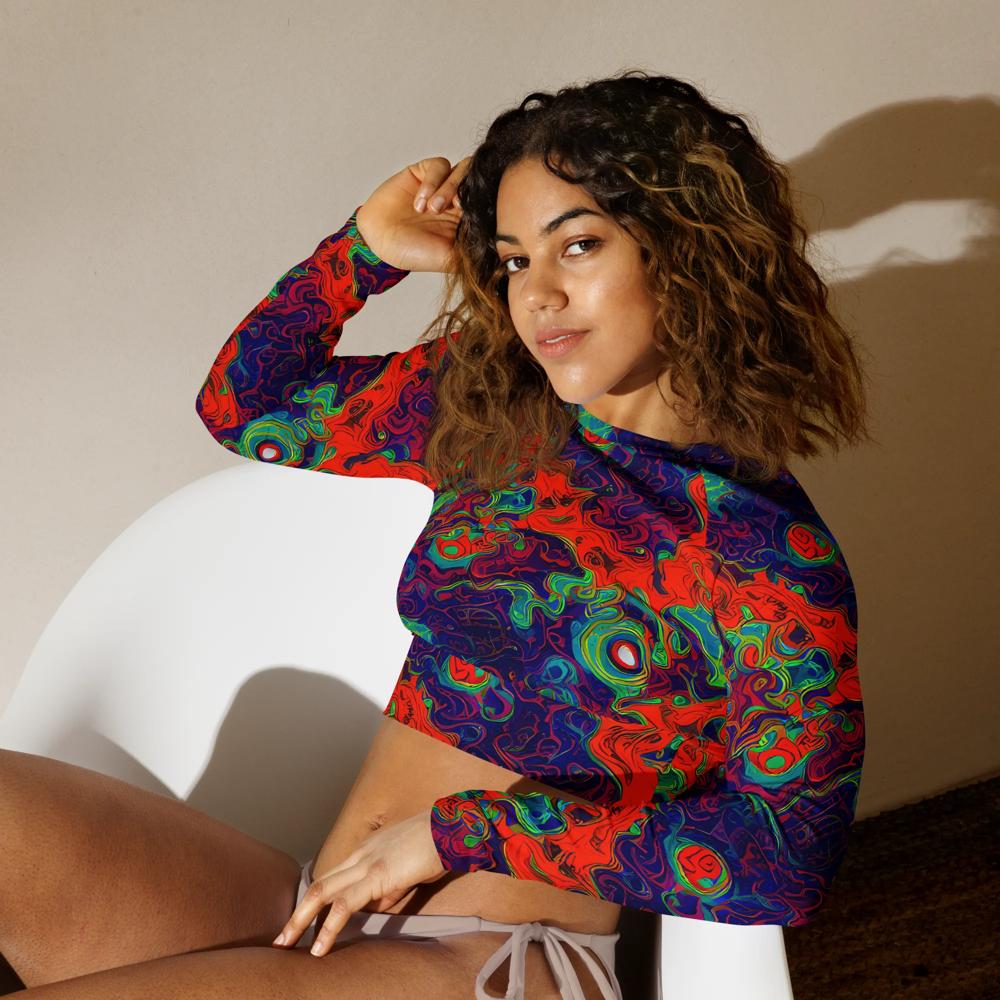 Inferno Ripple on Long Sleeve Crop Top — Left Front