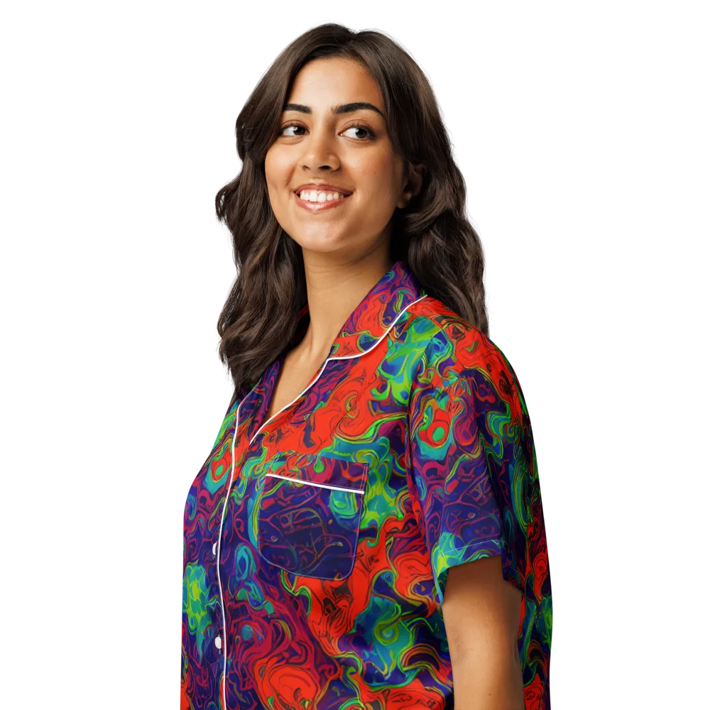Inferno Ripple on Women's Short Sleeve Pajama Top — Left Front