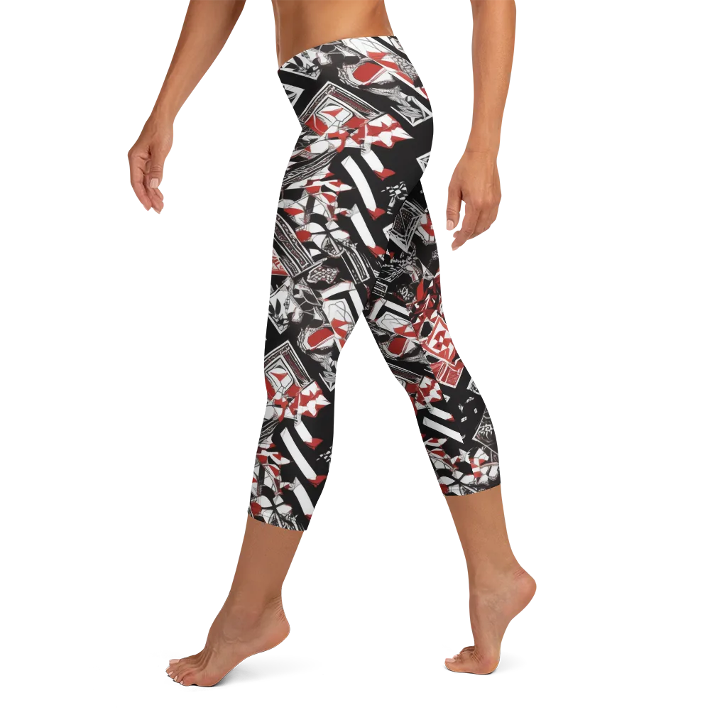 Crimson Cipher on Capri Leggings — Left