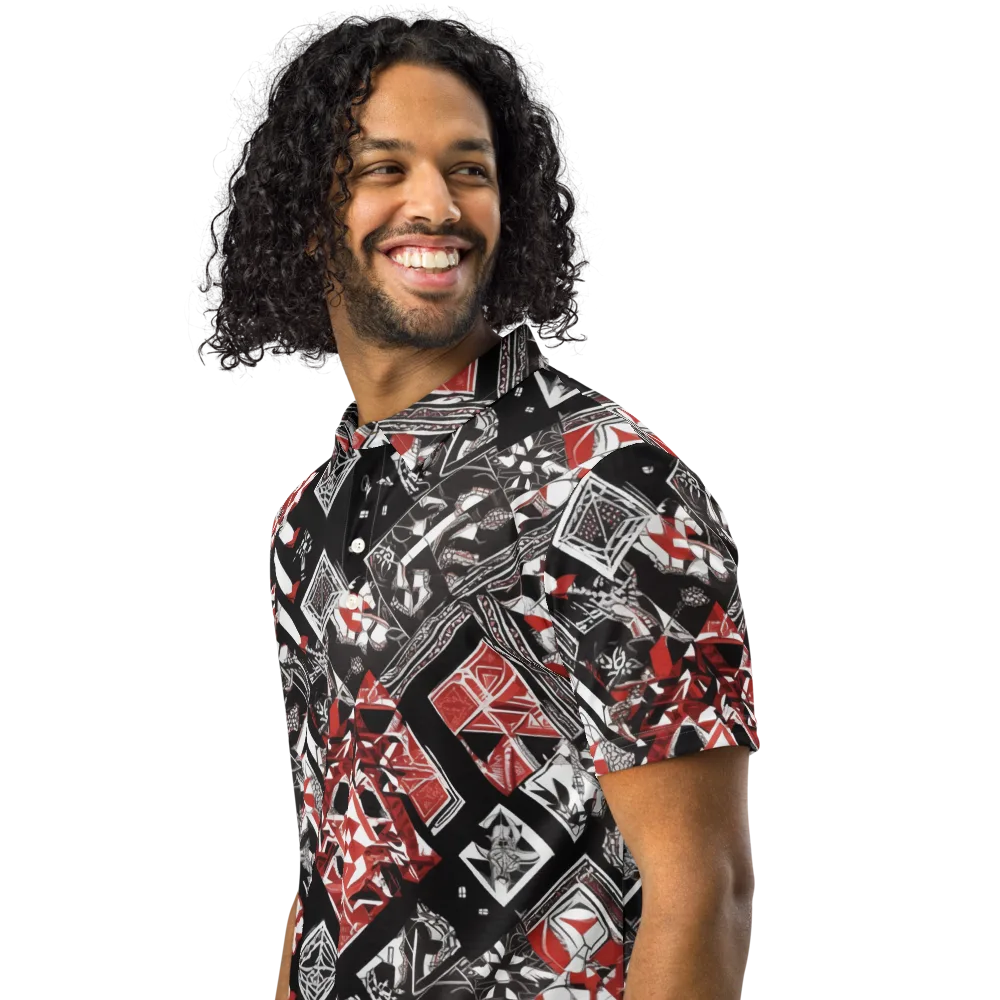 Crimson Cipher on Men's Slim Fit Polo Shirt — Left Front