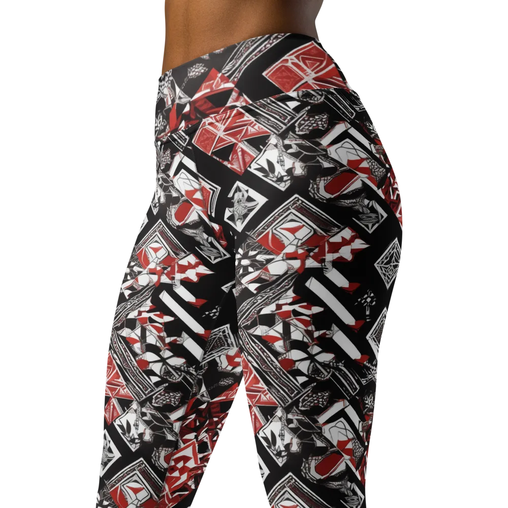 Crimson Cipher on Yoga Leggings — Left Front