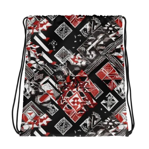 Crimson Cipher on a Drawstring Bag