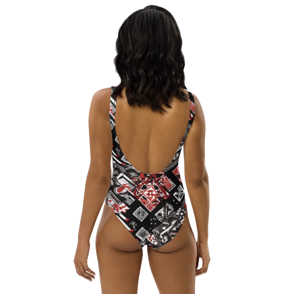 Crimson Cipher on One-Piece Swimsuit — Back