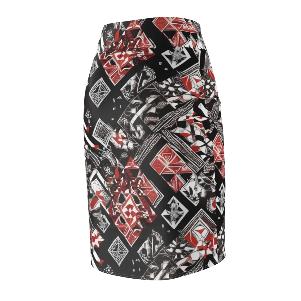 Crimson Cipher on Pencil Skirt — Back Side