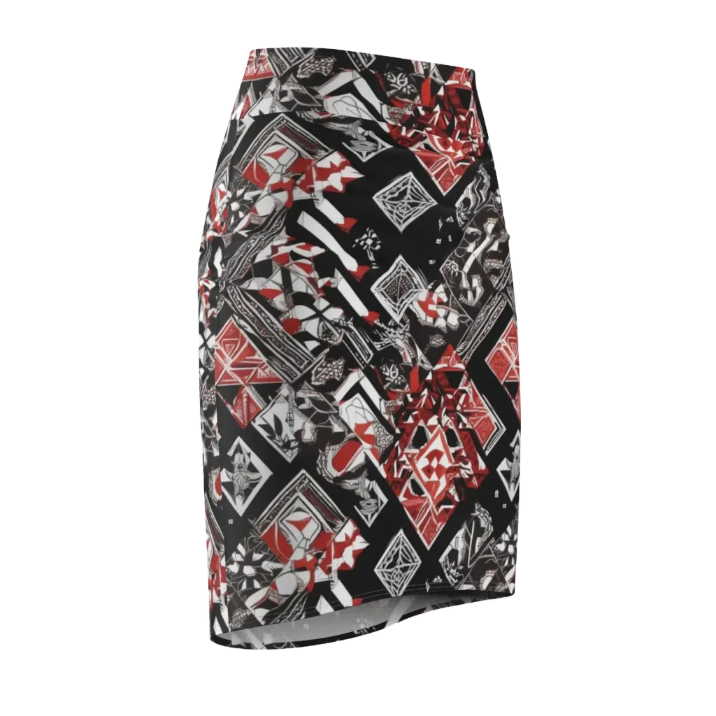 Crimson Cipher on Pencil Skirt — Front Side