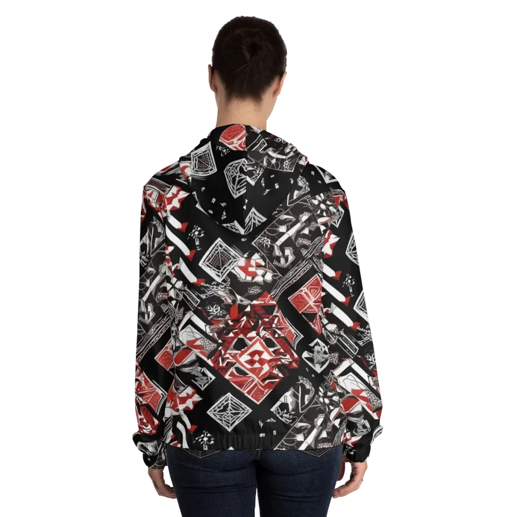 Crimson Cipher on Women's Full-Zip Hoodie — Back On Person