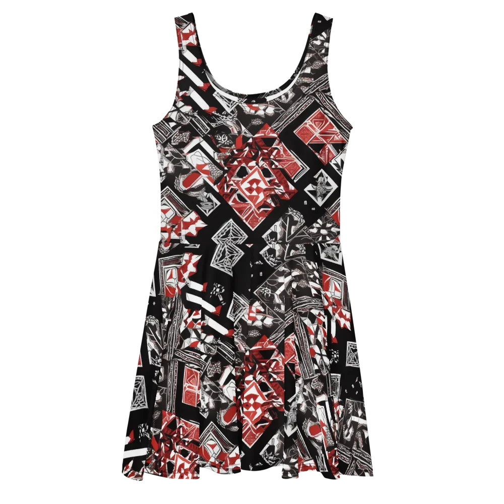 Crimson Cipher on Skater Dress — Front