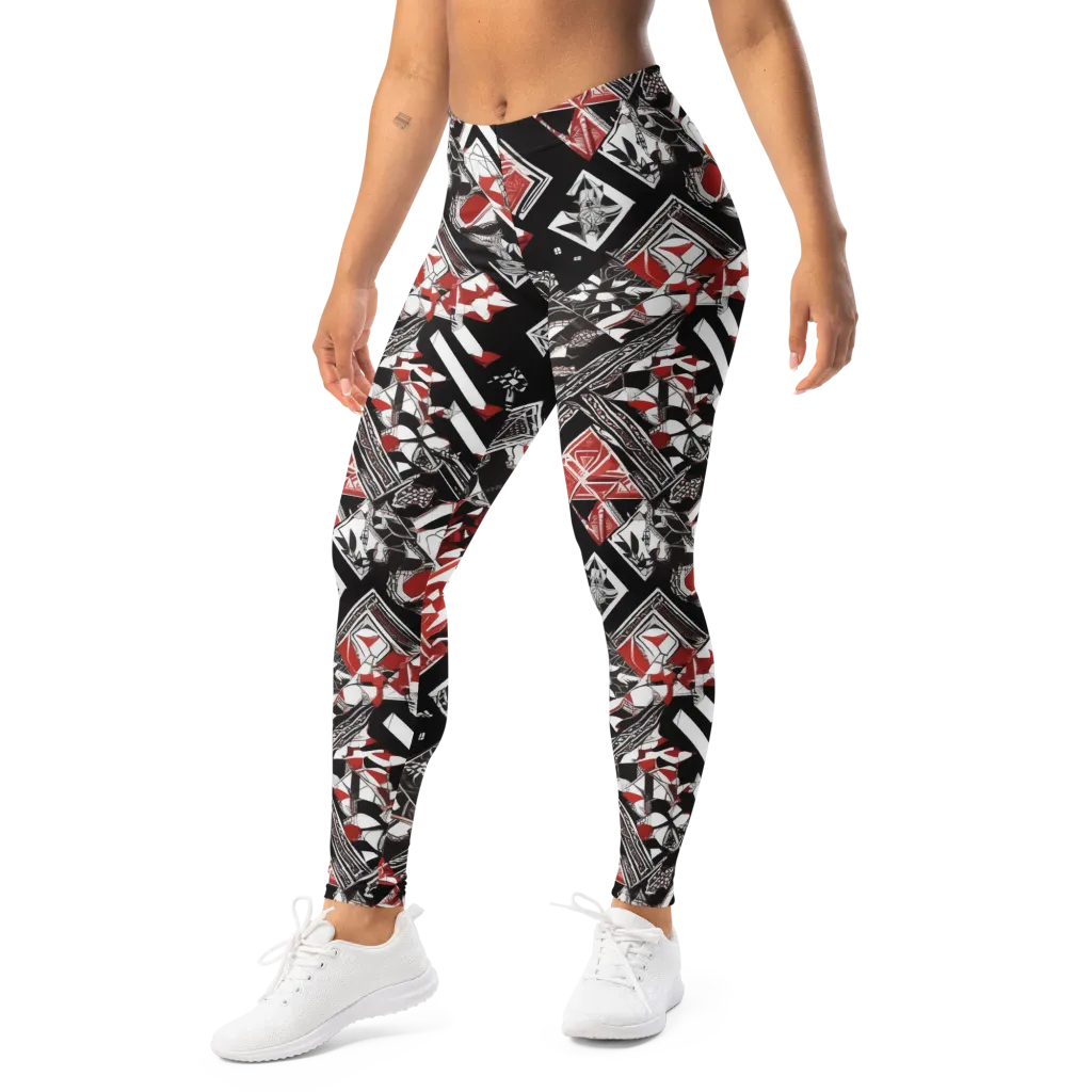 Crimson Cipher on Leggings — Left Front