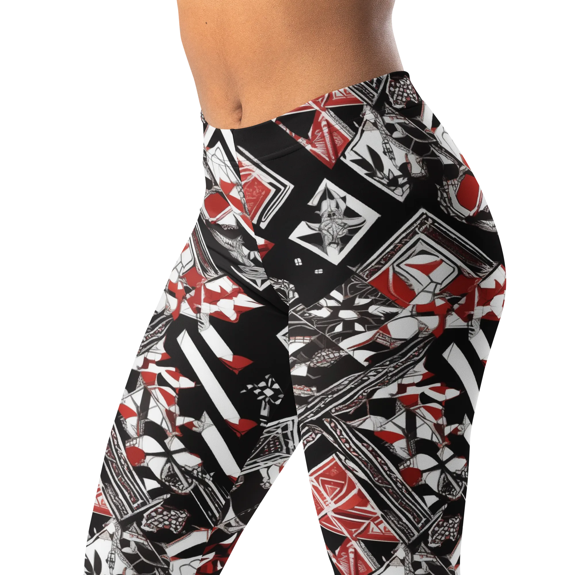 Crimson Cipher on Leggings — Left Front