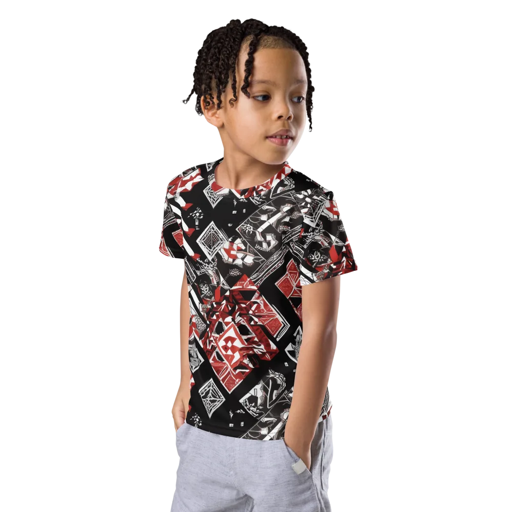 Crimson Cipher on Kids Crew Neck T-Shirt — Left Front