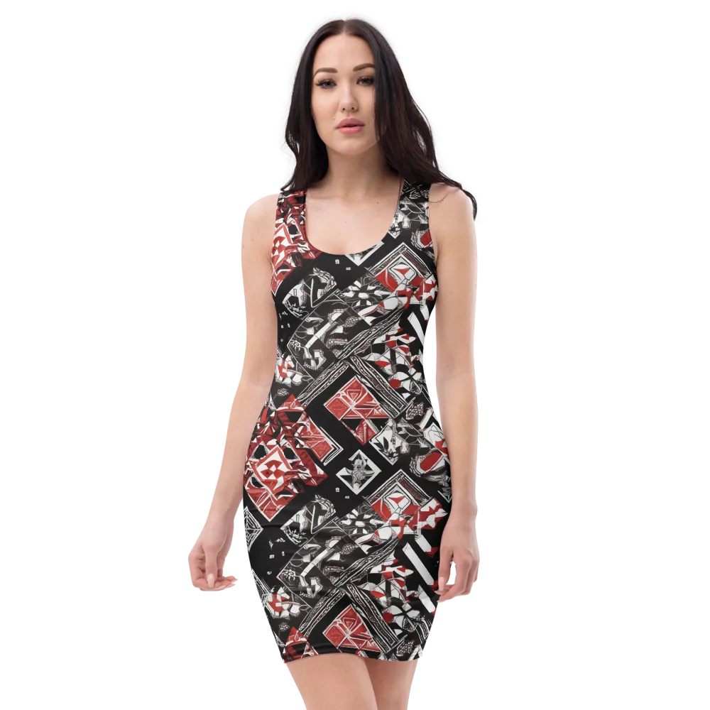 Crimson Cipher on Bodycon Dress — Front