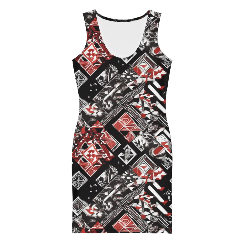 Crimson Cipher on Bodycon Dress — Front