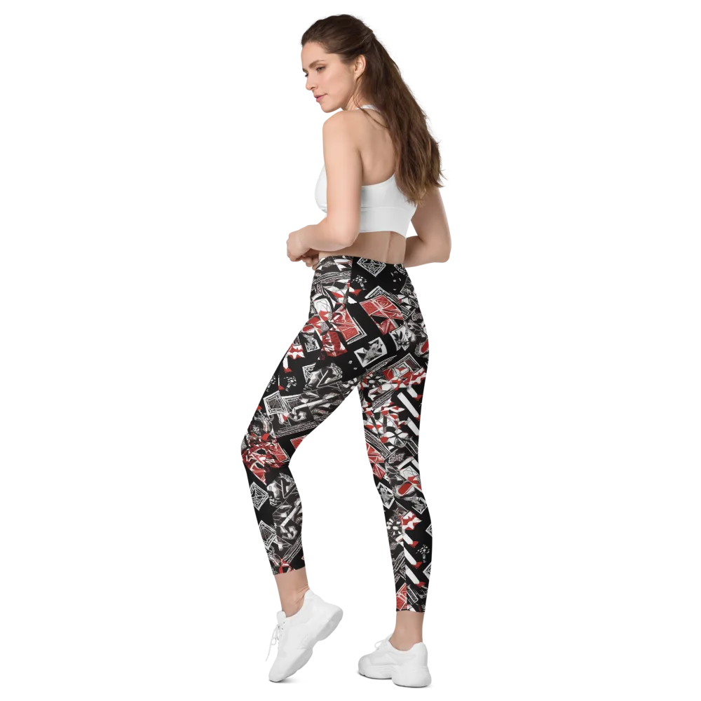 Crimson Cipher on Leggings with Pockets — Left Back