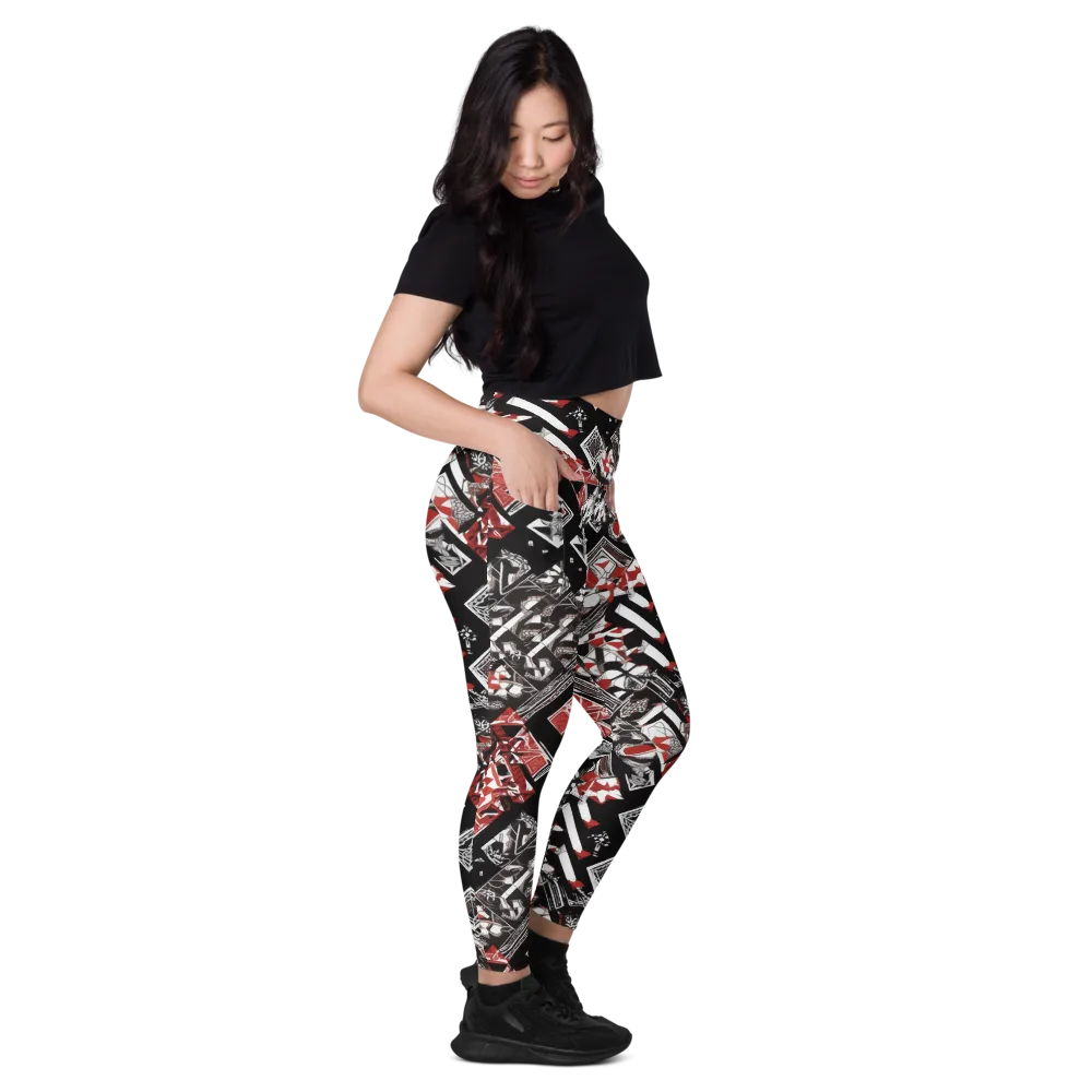 Crimson Cipher on Leggings with Pockets — Right
