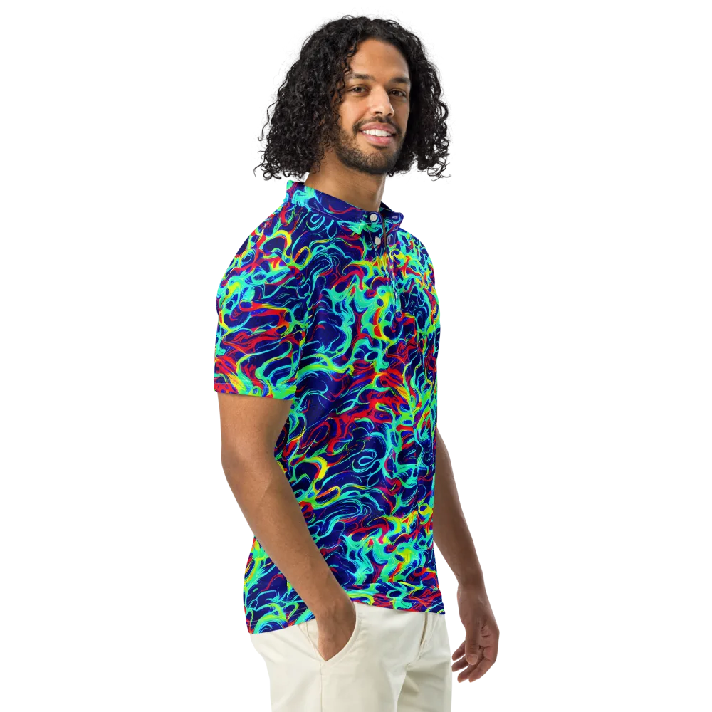 Afterdark Wave on Men's Slim Fit Polo Shirt — Right Front