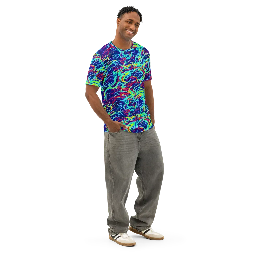 Afterdark Wave on Men's Cotton Crew Neck T-Shirt — Right Front