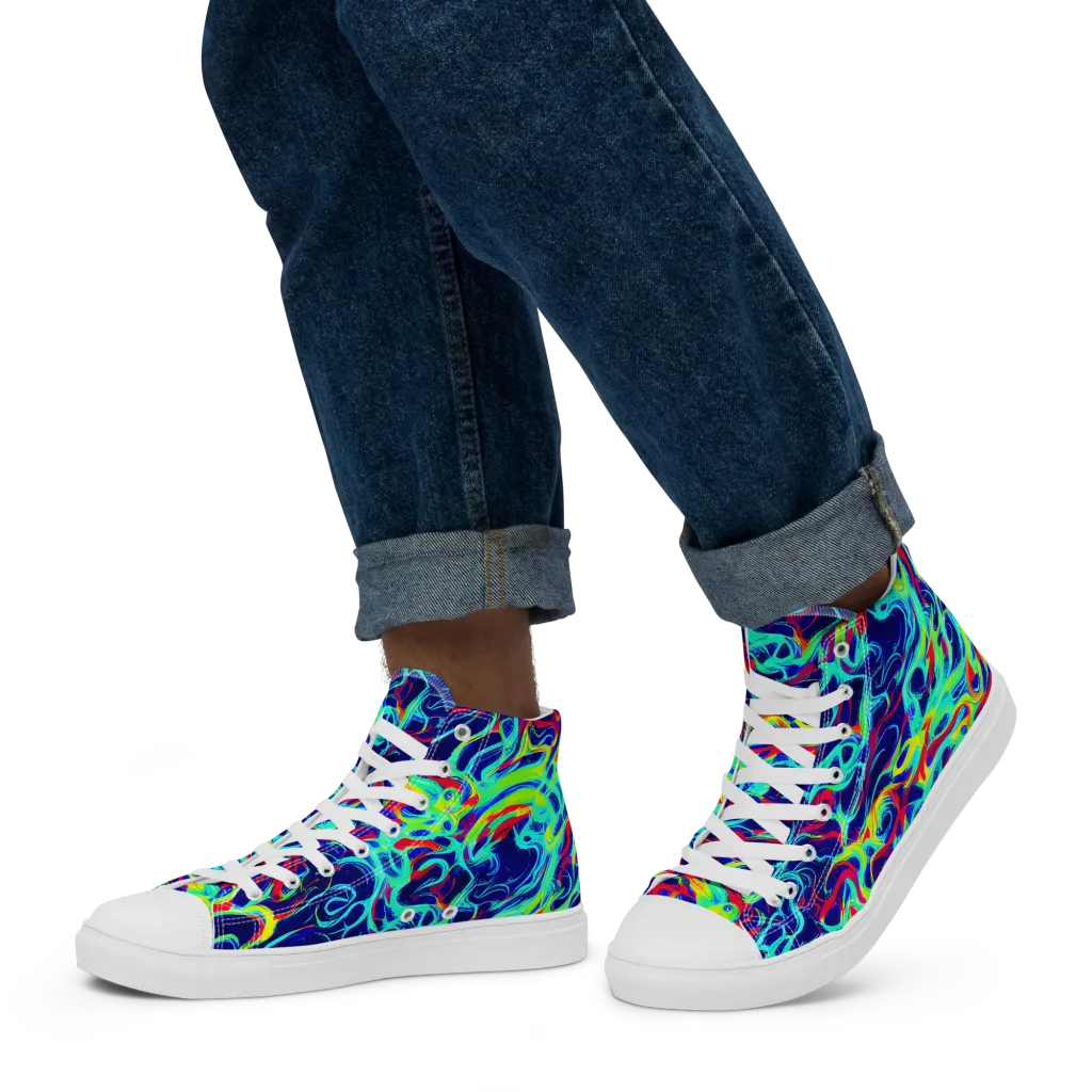 Afterdark Wave on Men's High Top Canvas Shoes — Left