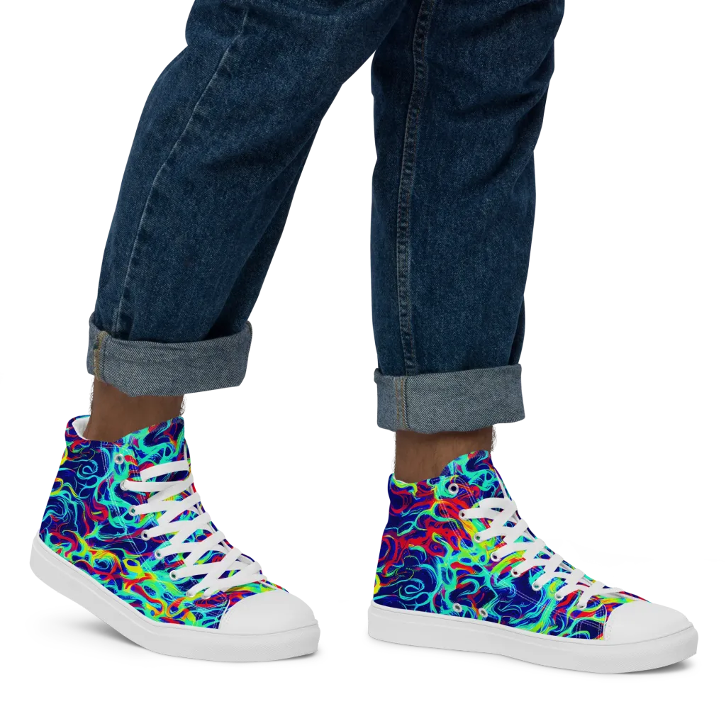 Afterdark Wave on Men's High Top Canvas Shoes — Right