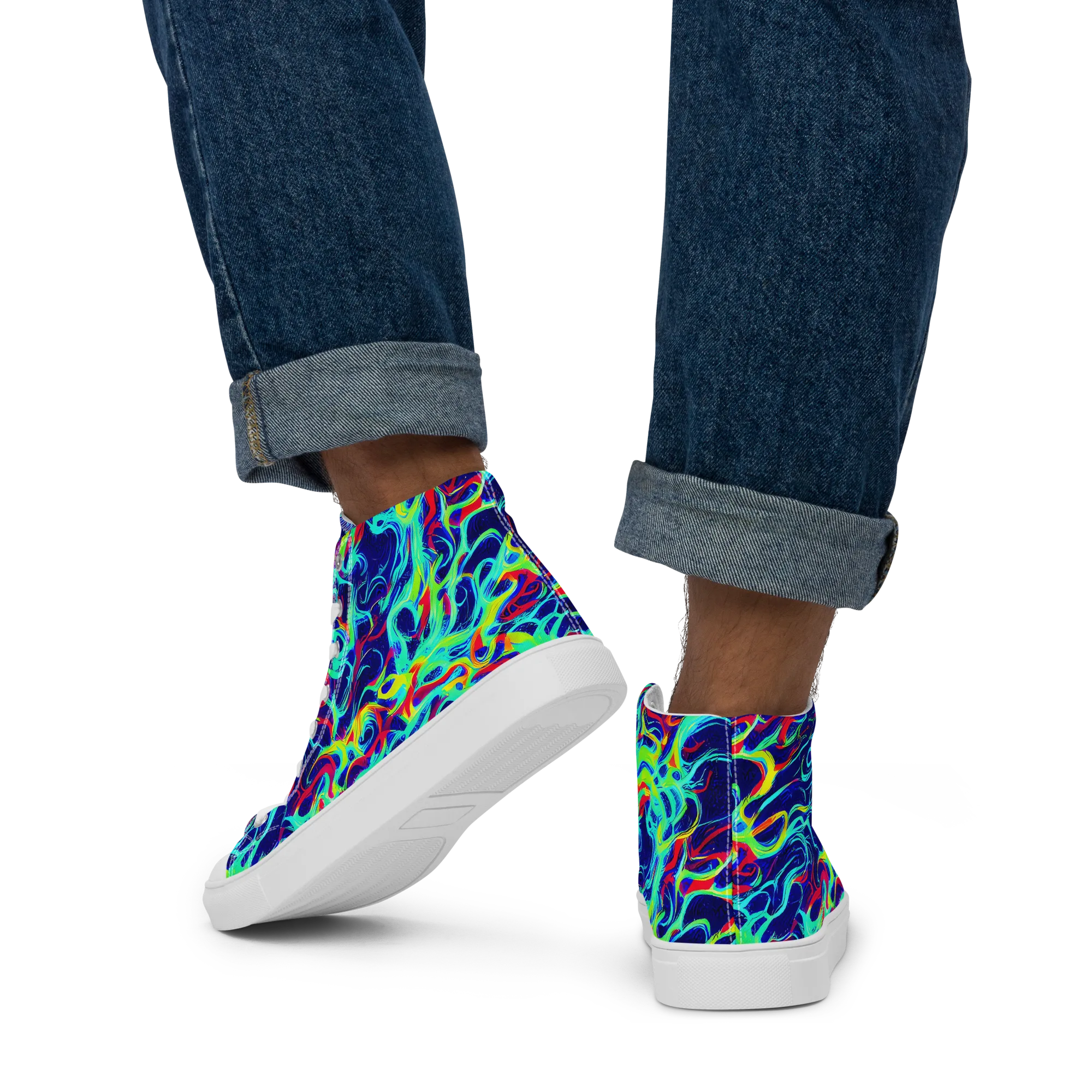 Afterdark Wave on Men's High Top Canvas Shoes — Back