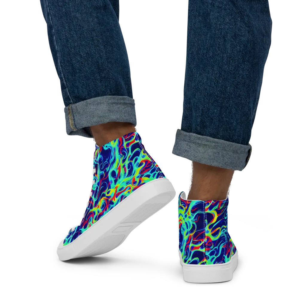 Afterdark Wave on Men's High Top Canvas Shoes — Back