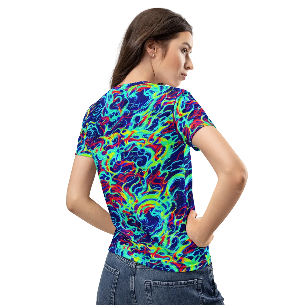 Afterdark Wave on Women's Crew Neck T-Shirt — Back
