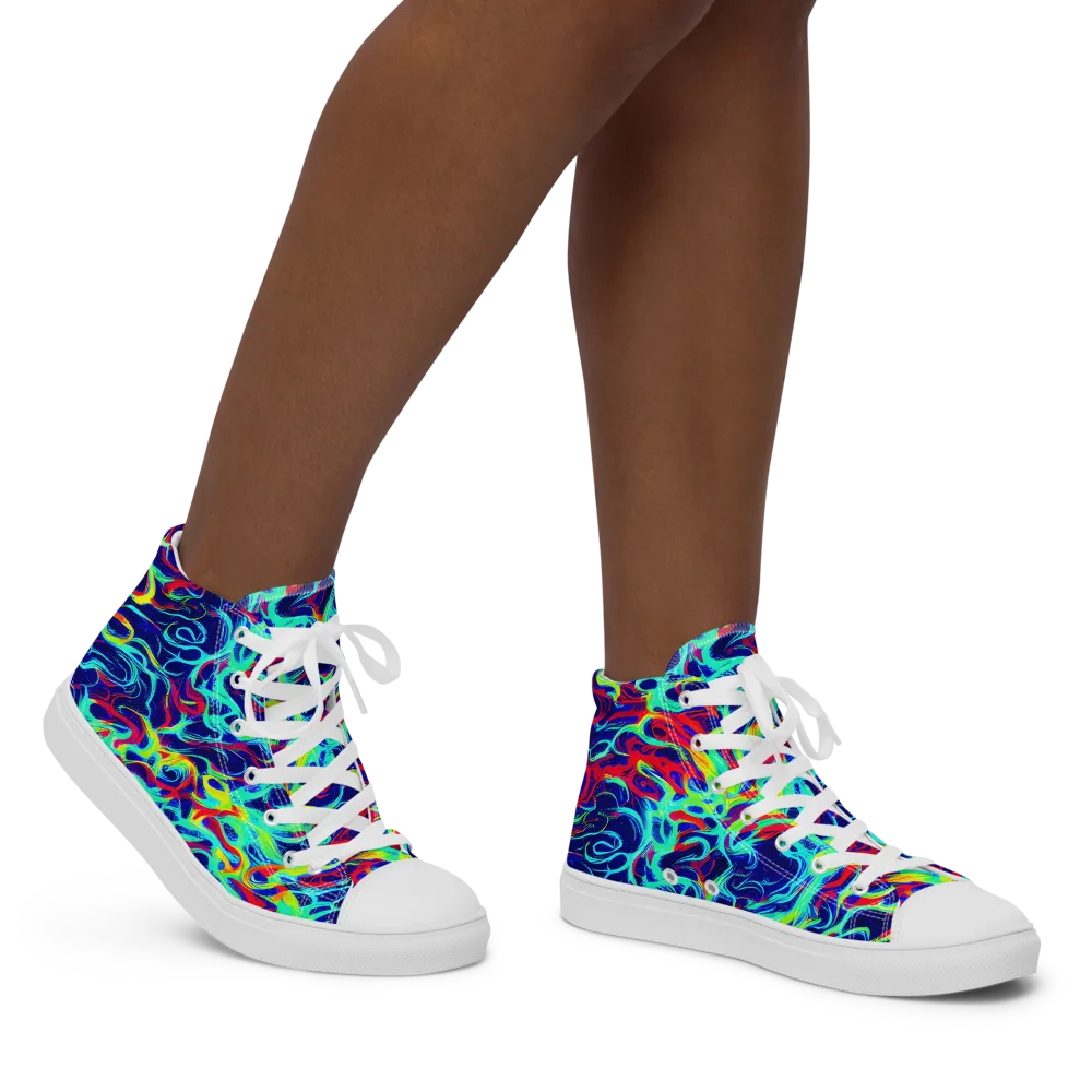 Afterdark Wave on Women's High Top Canvas Shoes — Right