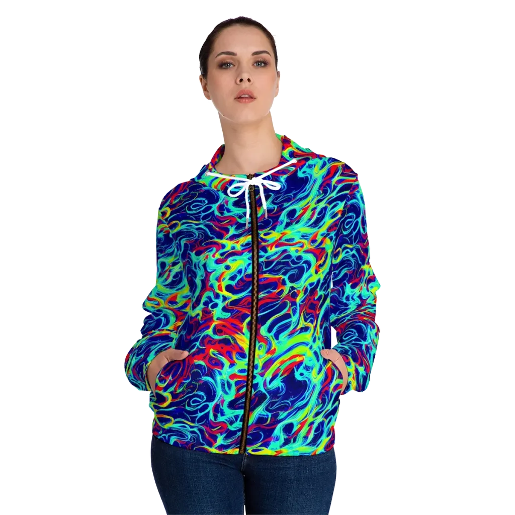 Afterdark Wave on Women's Full-Zip Hoodie — Front On Person