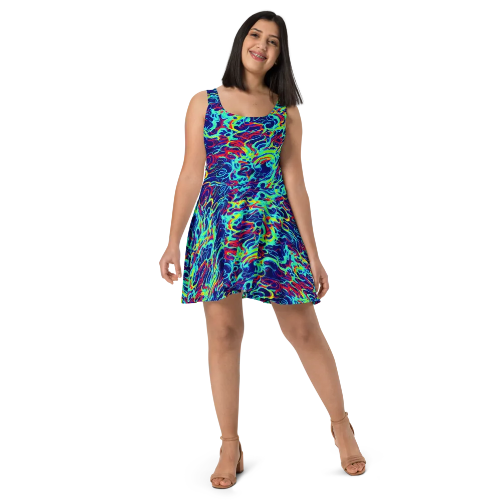 Afterdark Wave on Skater Dress — Front