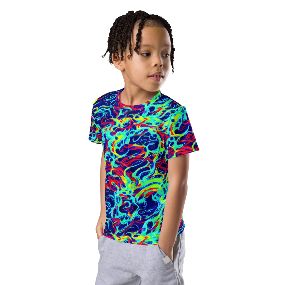 Afterdark Wave on Kids Crew Neck T-Shirt — Left Front