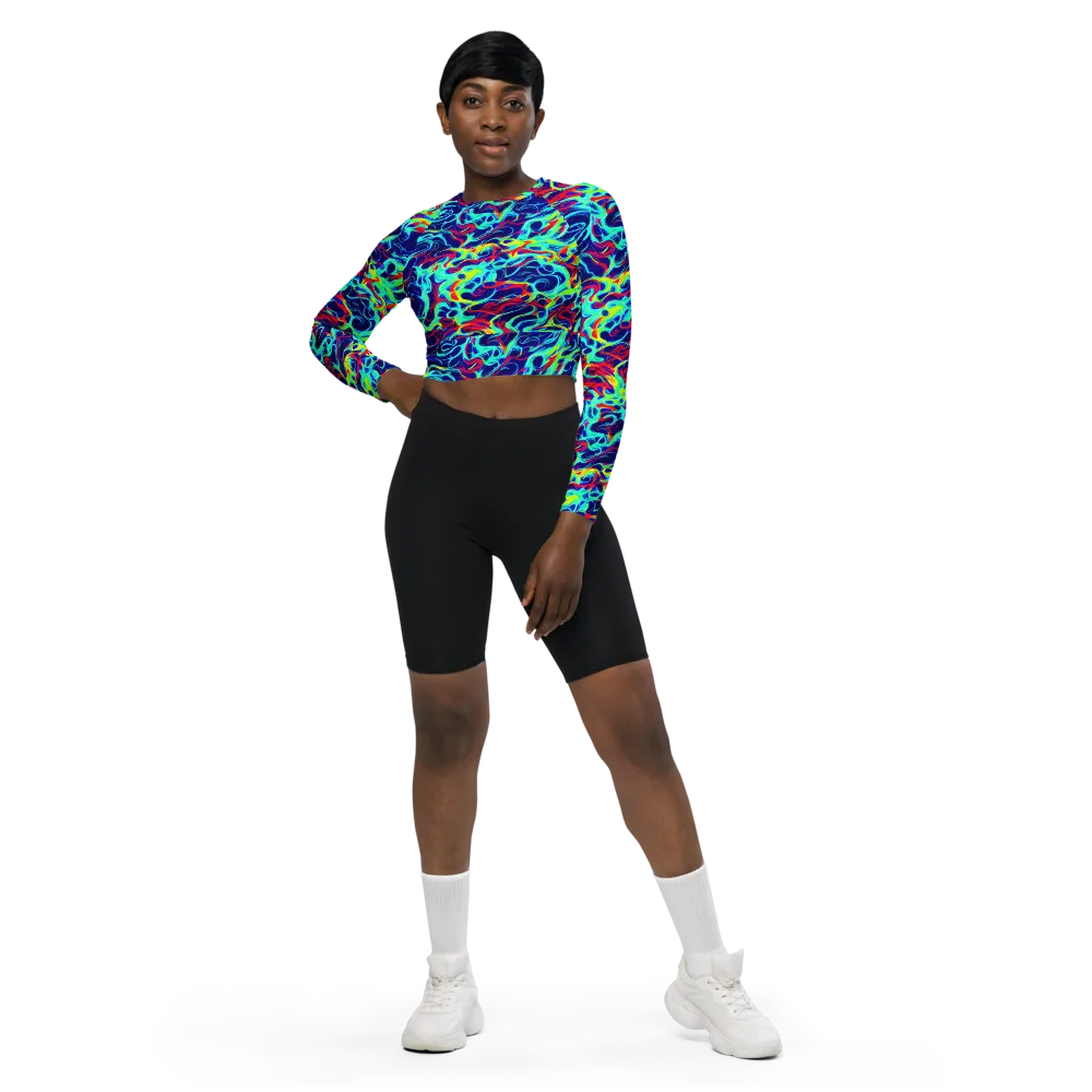 Afterdark Wave on Long Sleeve Crop Top — Front
