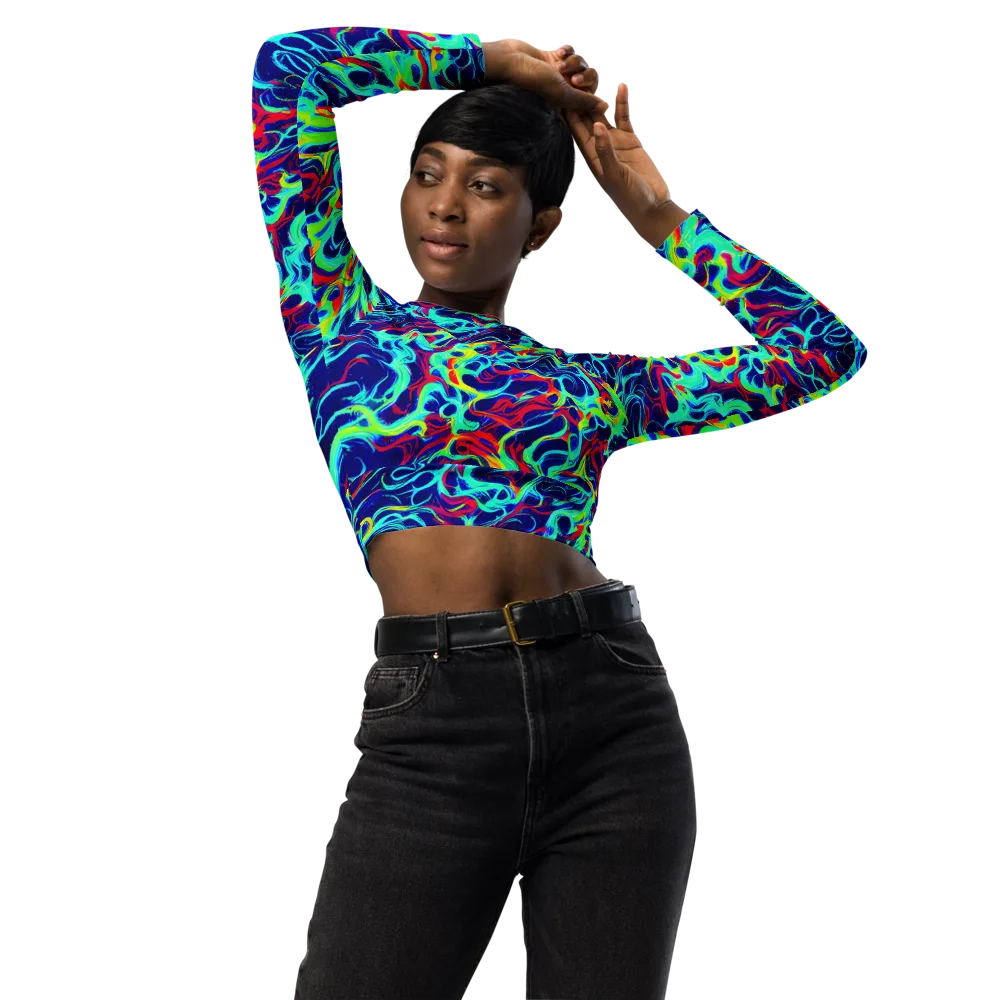 Afterdark Wave on Long Sleeve Crop Top — Front
