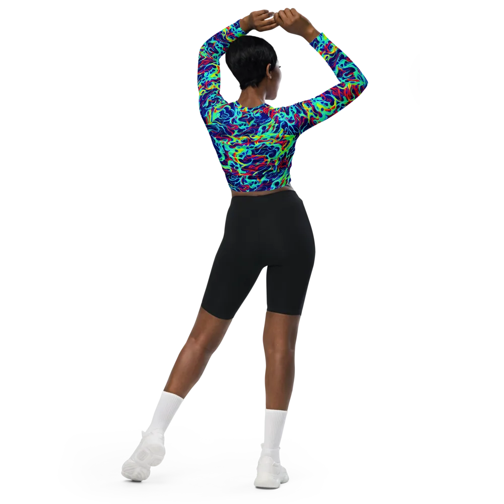 Afterdark Wave on Long Sleeve Crop Top — Back
