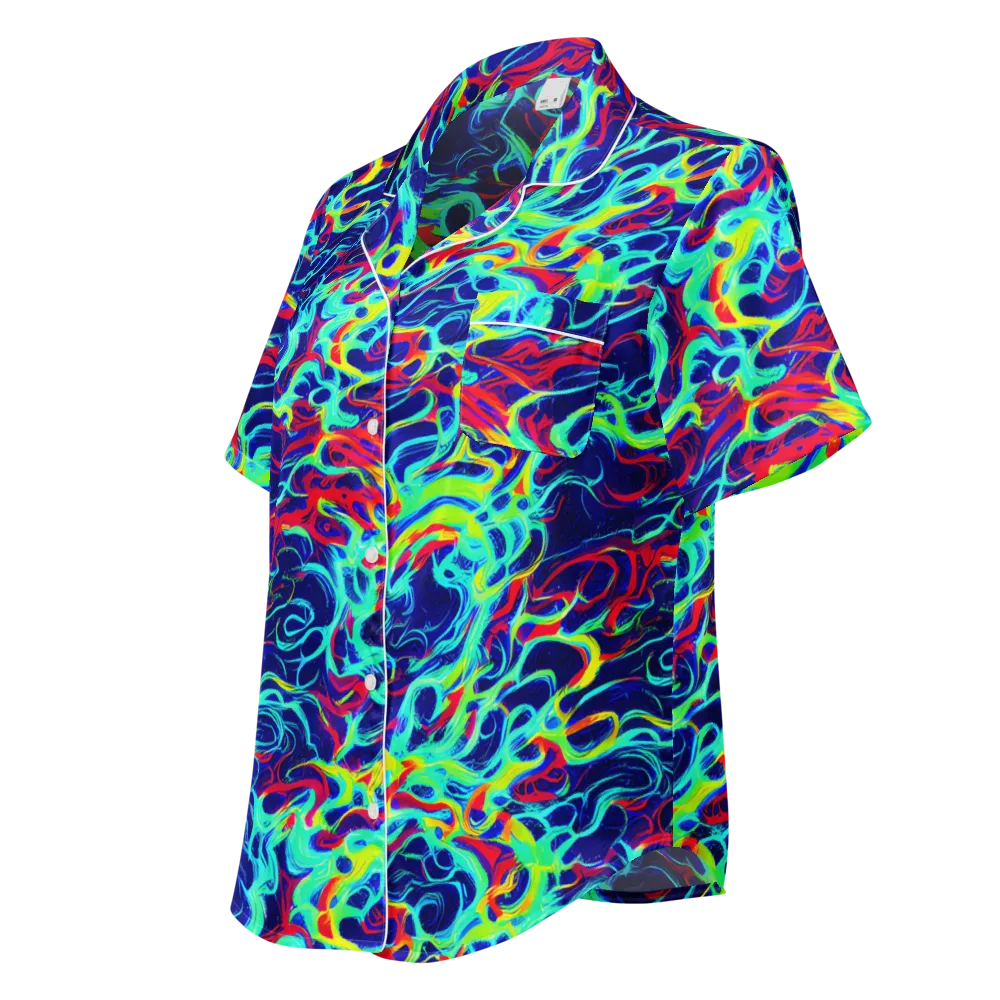 Afterdark Wave on Women's Short Sleeve Pajama Top — Left Front