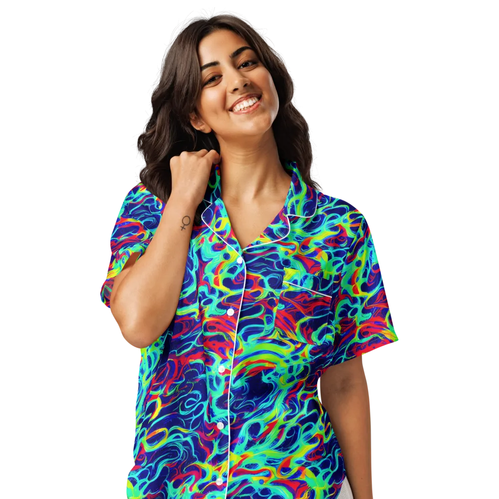 Afterdark Wave on Women's Short Sleeve Pajama Top — Front