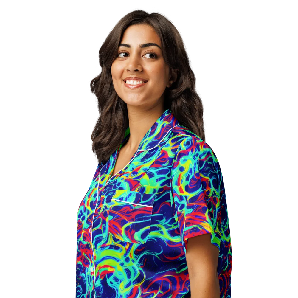 Afterdark Wave on Women's Short Sleeve Pajama Top — Left Front
