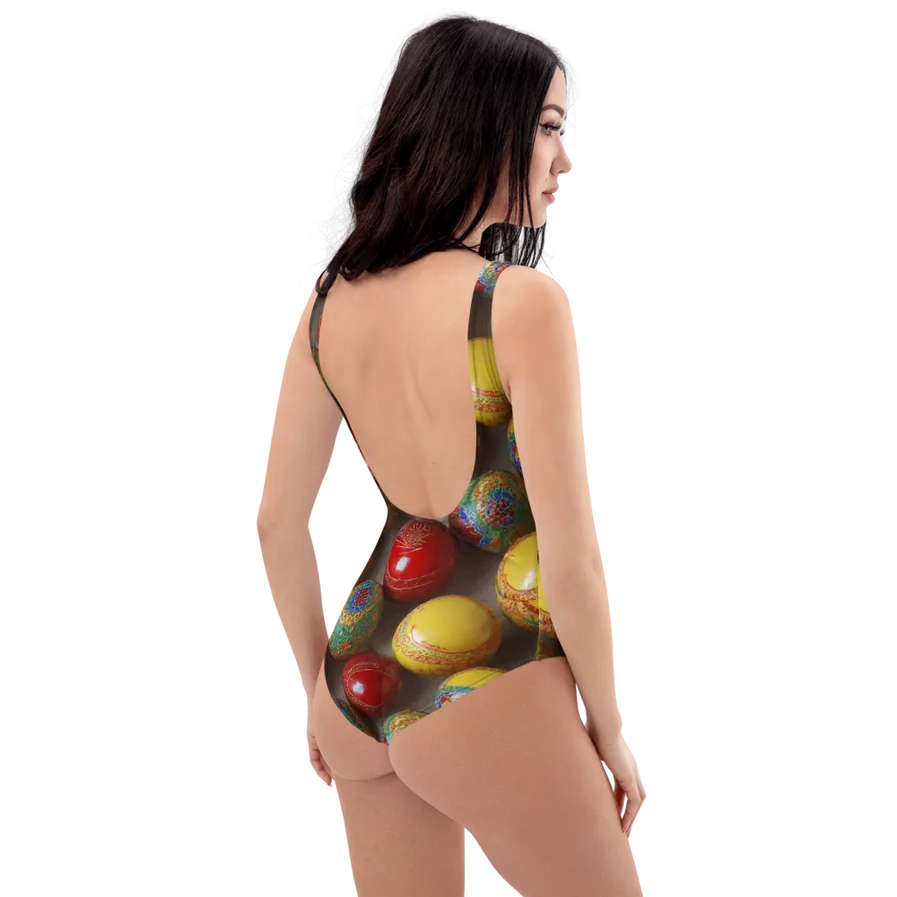 Carnival Baubles on One-Piece Swimsuit — Right Back