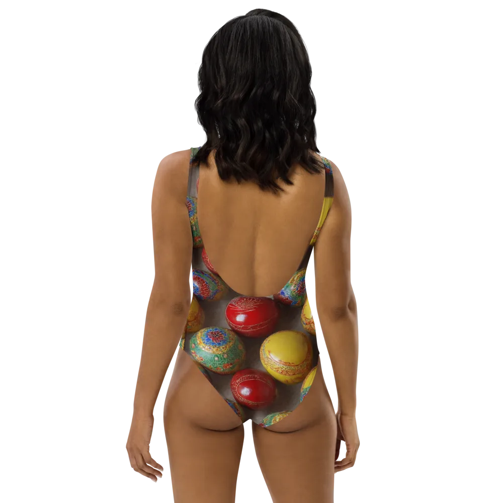 Carnival Baubles on One-Piece Swimsuit — Back