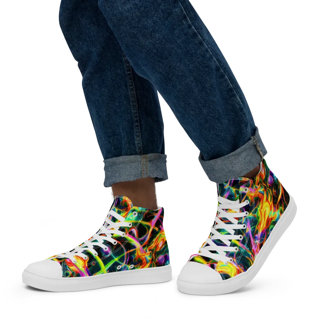 Astral Firestorm on Men's High Top Canvas Shoes — Left