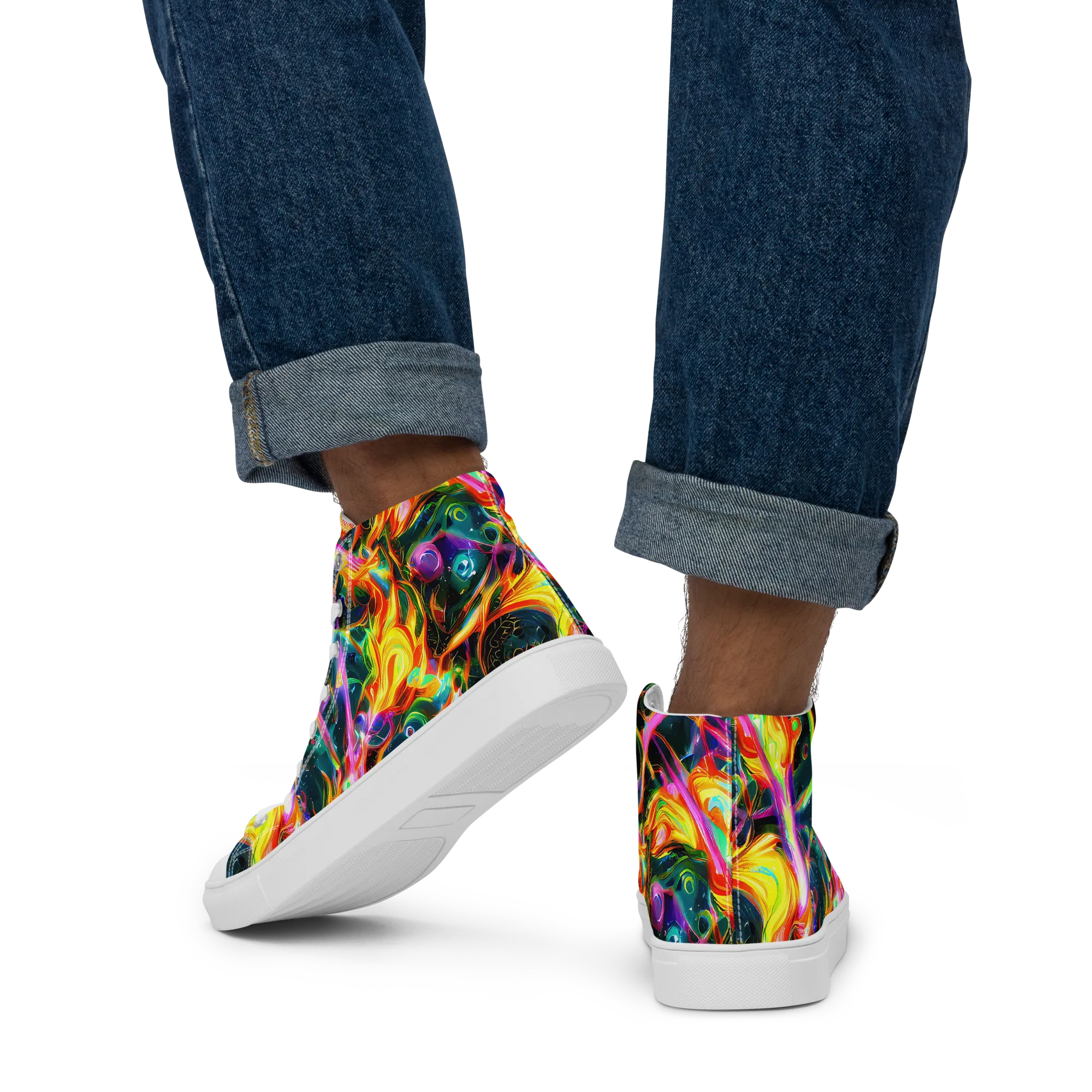 Astral Firestorm on Men's High Top Canvas Shoes — Back