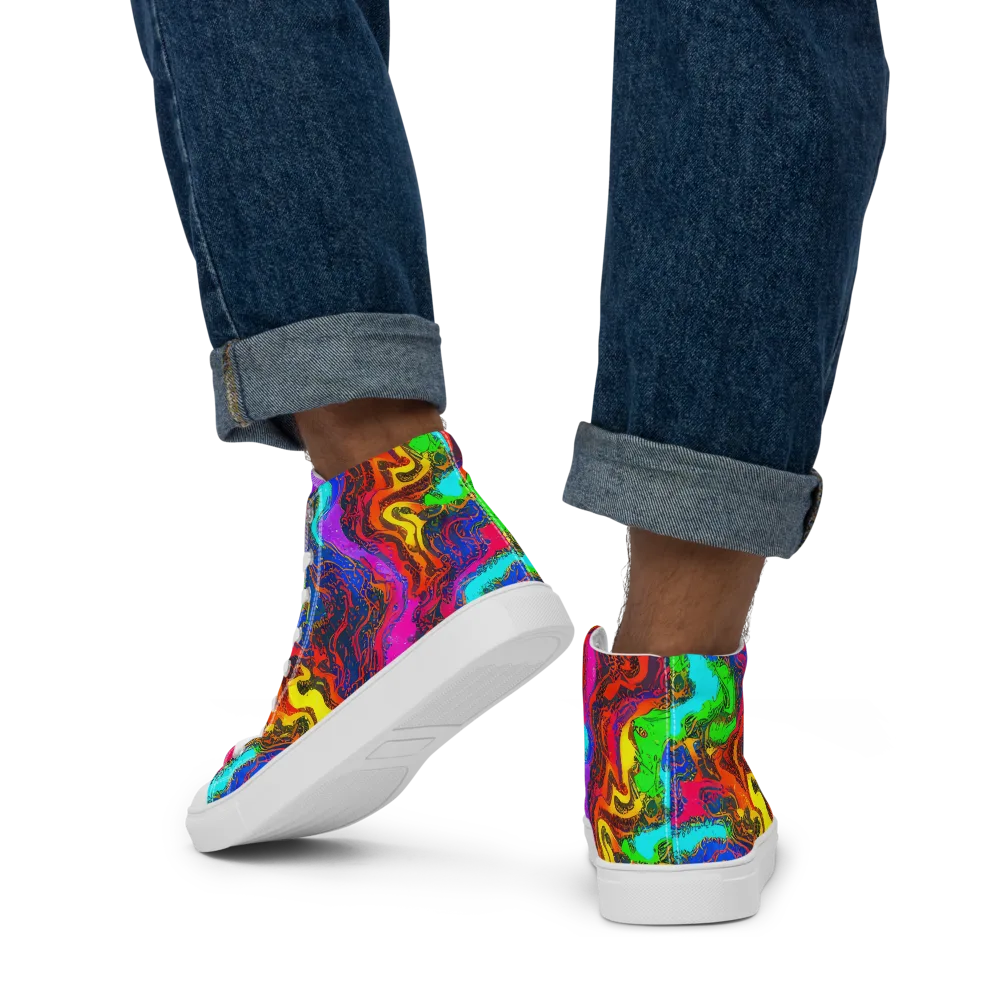 Prismatic Fossils on Men's High Top Canvas Shoes — Back