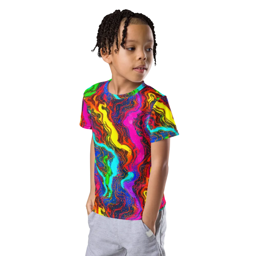 Prismatic Fossils on Kids Crew Neck T-Shirt — Left Front