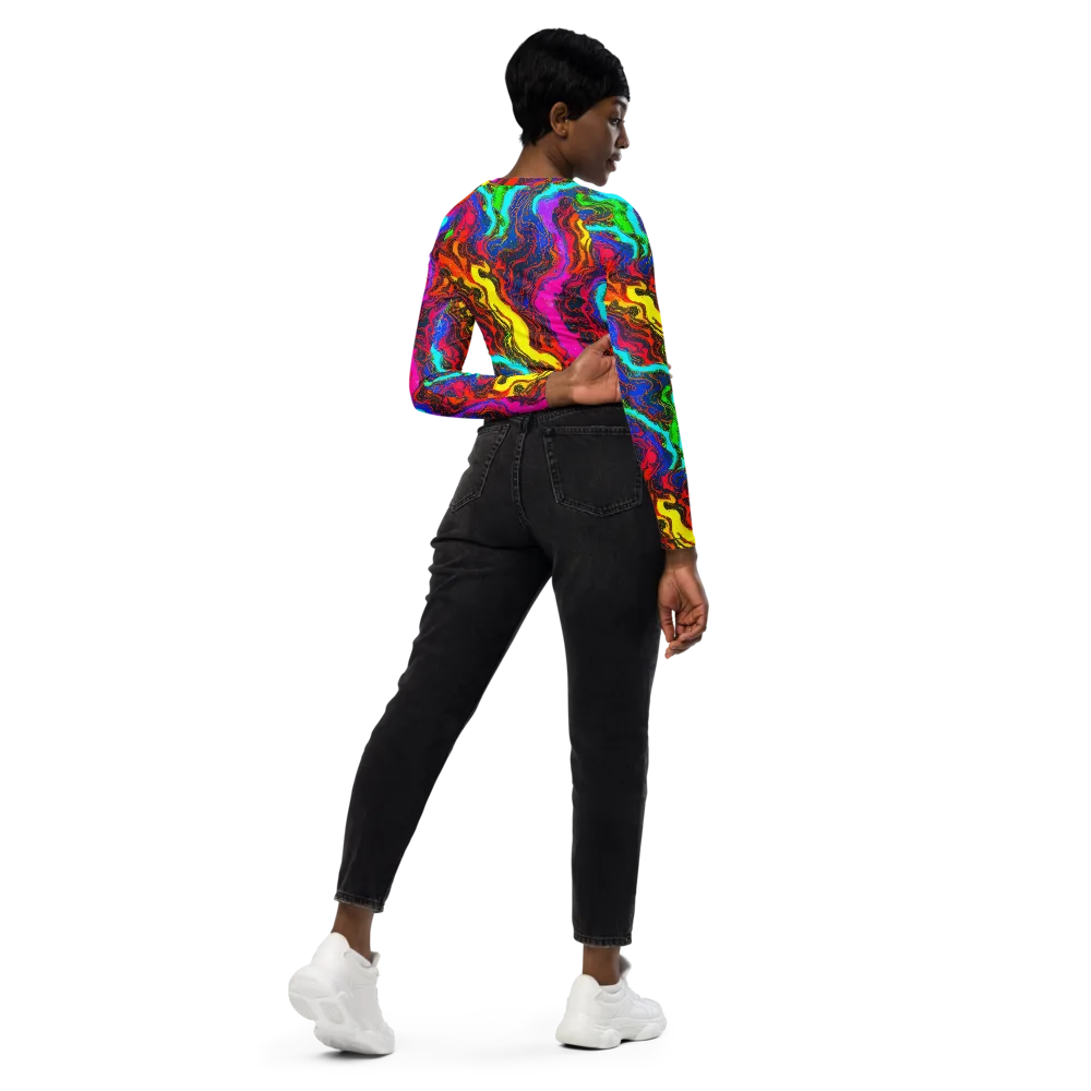 Prismatic Fossils on Long Sleeve Crop Top — Right Back