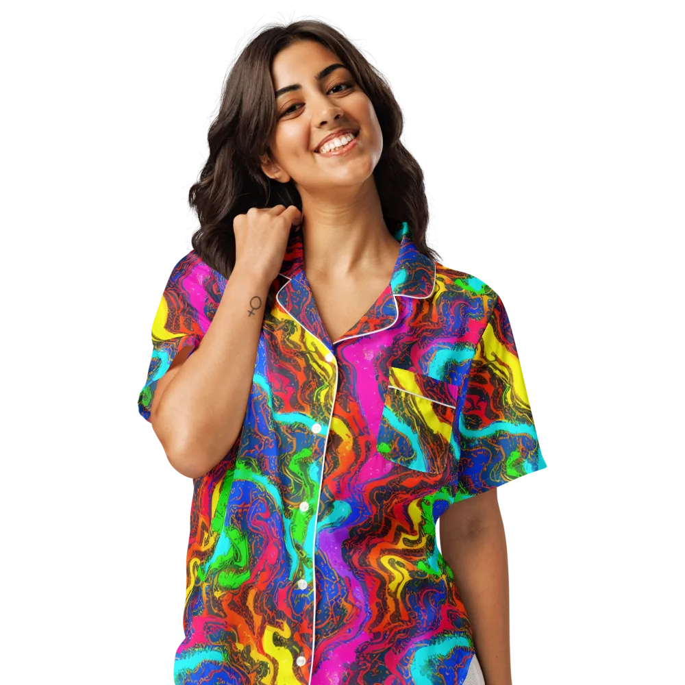 Prismatic Fossils on Women's Short Sleeve Pajama Top — Front
